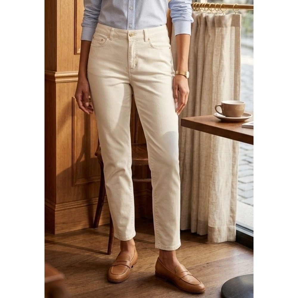 Brooks Brothers Chino Slim Straight Pants Women's 6 Beige Cotton Stretch Travel‎